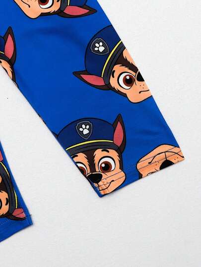 Paw Patrol طقم بنطلون وتي شيرت بطبعة كلب كرتوني لأطفال، بنطلون وتي شيرت كم طويل أزرق، ملابس منزلية مناسبة للاستخدام اليومي، هدية عيد الميلاد، مناسب للخريف والشتاء، قطعتان