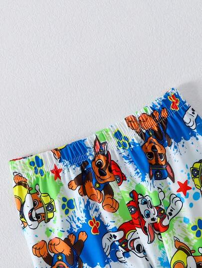Paw Patrol مجموعة بيجامة أولاد باترول الكلاب 2 قطعة، طباعة كرتونية لكلب لطيف باللون الأزرق والأخضر، تي شيرت بياقة طاقم وأكمام طويلة وبنطال بحبل شد، ملابس نوم كاجوال للأولاد، مناسبة للارتداء اليومي وكهدية عيد الميلاد