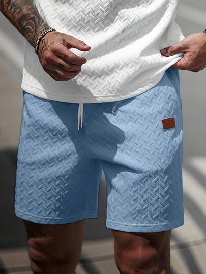 Manfinity CasualCool شورت رجالي من قماش الشبكة المنسوج بياقة مضلعة وسحاب، هدية أنيقة للحبيب أو الزوج