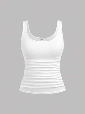 SHEIN Girlism مجموعة من 2 قطعة من الخزانات الخصر المجعد ذات الرقبة الطاقم الأسود والأبيض للفتيات المراهقات، مناسبة للاستخدام اليومي والارتداء المنزلي