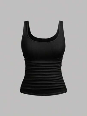 SHEIN Girlism مجموعة من 2 قطعة من الخزانات الخصر المجعد ذات الرقبة الطاقم الأسود والأبيض للفتيات المراهقات، مناسبة للاستخدام اليومي والارتداء المنزلي
