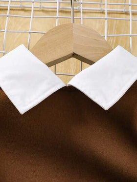 SHEIN Elladie kids بنت طفل ياقة متباينة قميص ثقيل & مربعات ملونة تنورة ذو تجاعيد