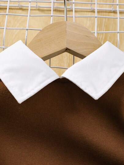 SHEIN Elladie kids بنت طفل ياقة متباينة قميص ثقيل & مربعات ملونة تنورة ذو تجاعيد