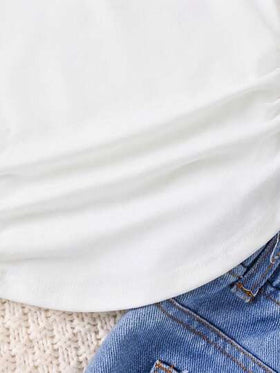 SHEIN بلوزة أساسية محبوكة بياقة مرتفعة مجعدة للفتيات الصغيرات، لون أحادي، مناسبة للارتداء اليومي والكاجوال في فصلي الخريف والشتاء، متناسقة مع الأم، مناسبة لعيد الميلاد