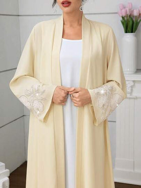 Al Najma رمضان عباءة نسائية عربية طويلة الأكمام مطرزة ومزينة بالخرز