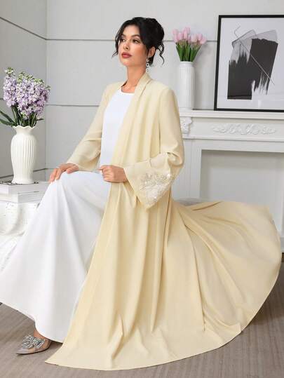 Al Najma رمضان عباءة نسائية عربية طويلة الأكمام مطرزة ومزينة بالخرز
