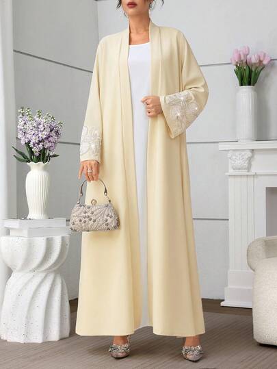 Al Najma رمضان عباءة نسائية عربية طويلة الأكمام مطرزة ومزينة بالخرز