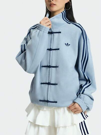 Adidas (أديداس) أديداس أورجينالز جاكيت طويل الأكمام مخطط بياقة مندرين على الطراز الصيني، جاكيت رياضي فضفاض على الطراز الصيني الجديد CTT 3.1 SOFT، مناسب للجنسين