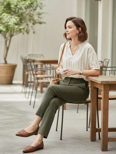 WHDXY زوج من أحذية نسائية مطرزة مسطحة ، أحذية عمل شبشب مريحة بتصميم أنيق ولسان ناعم ، بني داكن ، أحذية مريحة للارتداء العادي والمكتب