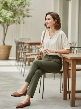 WHDXY زوج من أحذية نسائية مطرزة مسطحة ، أحذية عمل شبشب مريحة بتصميم أنيق ولسان ناعم ، بني داكن ، أحذية مريحة للارتداء العادي والمكتب