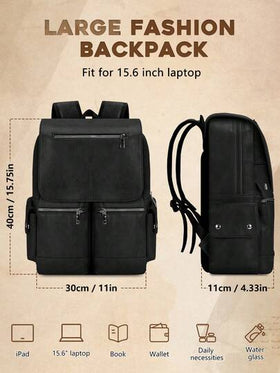 NEWHEY حقيبة ظهر كمبيوتر محمول 15.6 بوصة، متعددة الاستخدامات - سعة كبيرة من الجلد الصناعي PU مع غطاء، حقيبة ظهر عمل/دراسة مقاومة للماء بسحاب، مناسبة للعمل والدراسة والتنقل والسفر