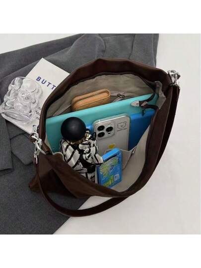حقيبة كتف جلد أنيقة بسلسلة، سعة كبيرة، حقيبة كروس بودي للنساء، طراز فرنسي جديد من الجلد المخملي الناعم