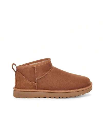 بوت الشتاء من الفراء الطبيعي من UGG كلاسيك ألترا ميني، دافئة ومقاومة للانزلاق، مبطنة حرارية، بوت كاجوال متعددة الاستخدامات للكاحل والثلج، للنساء، لون بني داكن