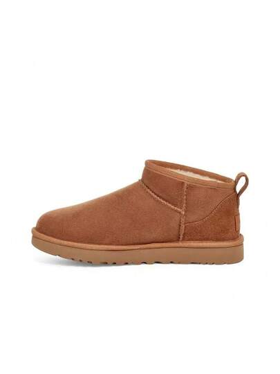 بوت الشتاء من الفراء الطبيعي من UGG كلاسيك ألترا ميني، دافئة ومقاومة للانزلاق، مبطنة حرارية، بوت كاجوال متعددة الاستخدامات للكاحل والثلج، للنساء، لون بني داكن