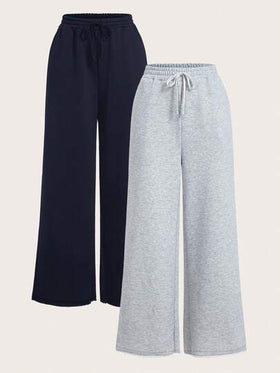SHEIN EZwear بنطلون رياضي واسع الساق بلون أحادي للنساء قطعتان