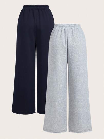 SHEIN EZwear بنطلون رياضي واسع الساق بلون أحادي للنساء قطعتان
