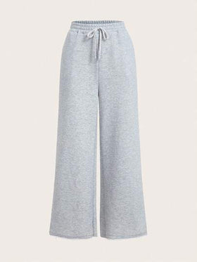 SHEIN EZwear بنطلون رياضي واسع الساق بلون أحادي للنساء قطعتان