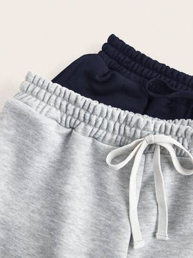 SHEIN EZwear بنطلون رياضي واسع الساق بلون أحادي للنساء قطعتان