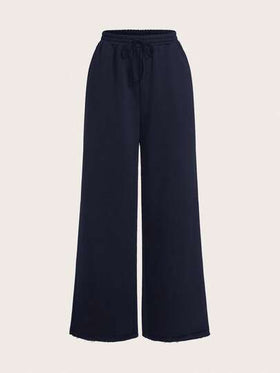 SHEIN EZwear بنطلون رياضي واسع الساق بلون أحادي للنساء قطعتان