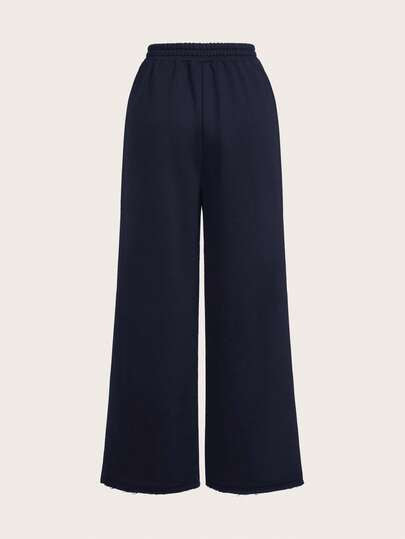 SHEIN EZwear بنطلون رياضي واسع الساق بلون أحادي للنساء قطعتان