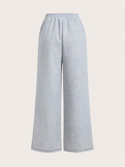 SHEIN EZwear بنطلون رياضي واسع الساق بلون أحادي للنساء قطعتان