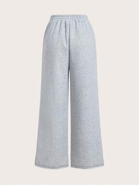 SHEIN EZwear بنطلون رياضي واسع الساق بلون أحادي للنساء قطعتان