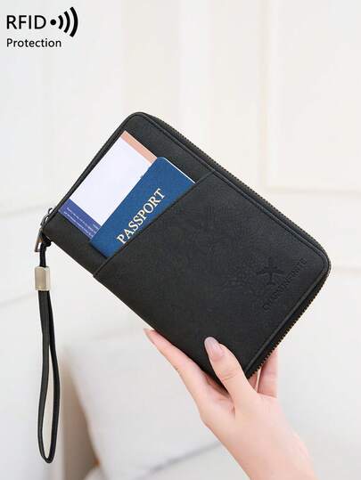 حقيبة جواز سفر CHARM INFINITE الجديدة المانعة لتقنية RFID، تستوعب عدة جوازات سفر، حافظة وثائق وتذاكر سفر، من خامة ناعمة مع سحاب طويل، مع حزام معصم قابل للفصل، هدية عيد الحب للزوجة أو الصديقة