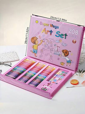 208/150/86 قطعة مجموعة رسم للأطفال، تشمل أقلام تلوين مائية، أدوات رسم، أقلام ملونة، أقلام شمع، ألوان زيتية، كتل ألوان، صندوق فني، أقلام ملونة، مجموعة كاملة من فرش الرسم، علبة هدايا، مثالية للرسومات الملونة للأطفال، هدية عيد ميلاد وعيد الميلاد رائعة