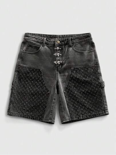 ROMWE MEN Grunge Punk شورت جينز كاجوال للرجال متعدد الاستخدامات مع جيوب
