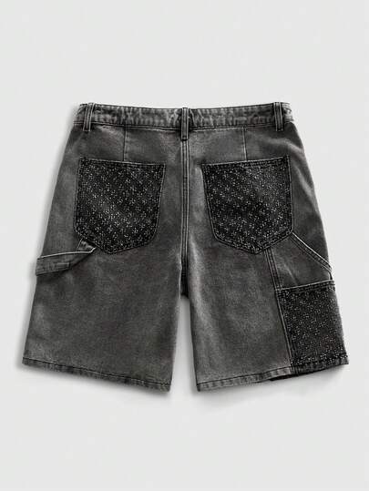 ROMWE MEN Grunge Punk شورت جينز كاجوال للرجال متعدد الاستخدامات مع جيوب