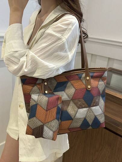 حقيبة يد نسائية من البولي يوريثان للتنقل، حقيبة يد عصرية متعددة الاستخدامات ذات ملمس متنوع الألوان، حقيبة كتف محمولة بسيطة للسيدة العاملة، للتنقل، المواعدة، الخروج، التسوق، العطلات، مع جيب داخلي