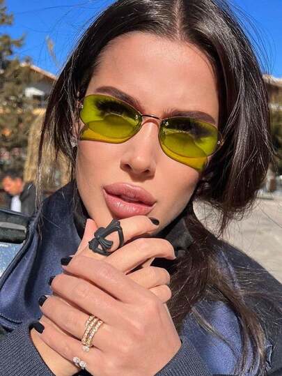 نظارات مستطيلة بدون إطار معدني للنساء، مناسبة للارتداء اليومي، التسوق، التصوير، مهرجانات Y2K والمناسبات الأخرى