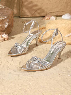 On feet& in love صنادل نسائية أنيقة وجذابة ذات كعب عالي وأشرطة منسوجة مدببة الأصبع، مريحة للارتداء مع الفساتين، ملابس الربيع والصيف