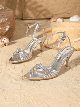 On feet& in love صنادل نسائية أنيقة وجذابة ذات كعب عالٍ مع حزام منسوج، مريحة للارتداء مع الفساتين