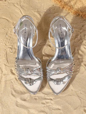 On feet& in love صنادل نسائية أنيقة وجذابة ذات كعب عالي وأشرطة منسوجة مدببة الأصبع، مريحة للارتداء مع الفساتين، ملابس الربيع والصيف