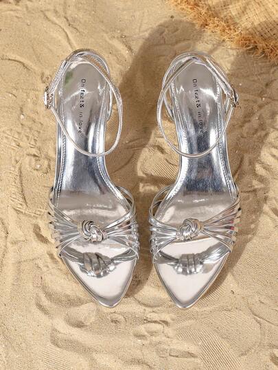 On feet& in love صنادل نسائية أنيقة وجذابة ذات كعب عالي وأشرطة منسوجة مدببة الأصبع، مريحة للارتداء مع الفساتين، ملابس الربيع والصيف