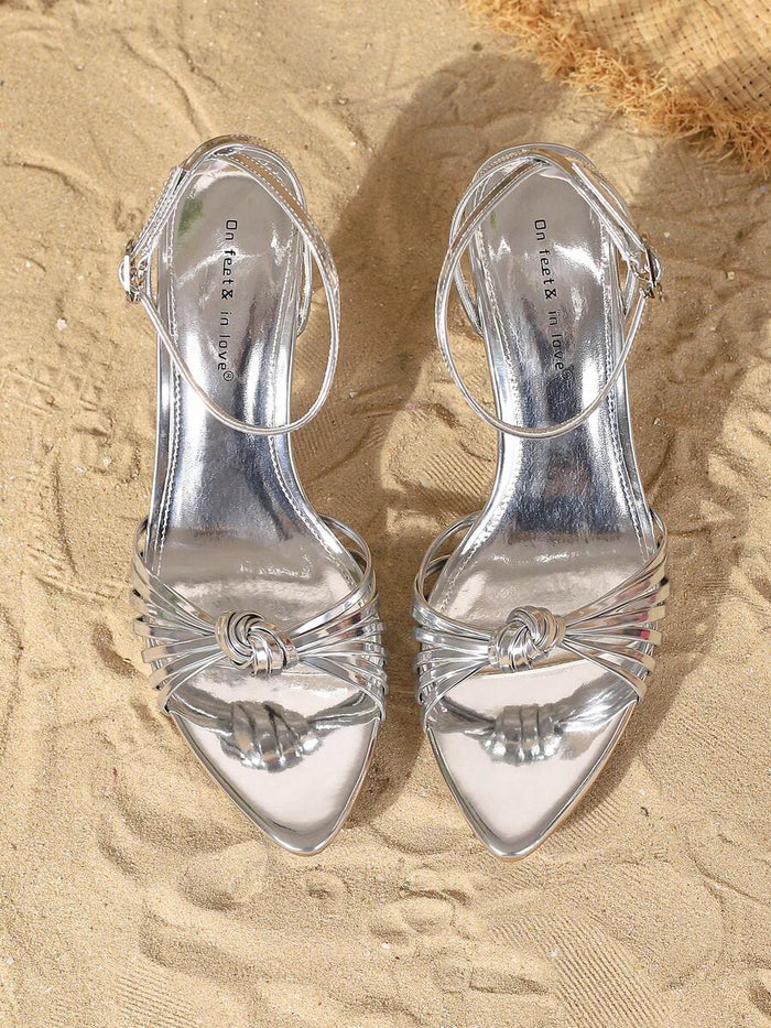 On feet& in love صنادل نسائية أنيقة وجذابة ذات كعب عالٍ مع حزام منسوج، مريحة للارتداء مع الفساتين