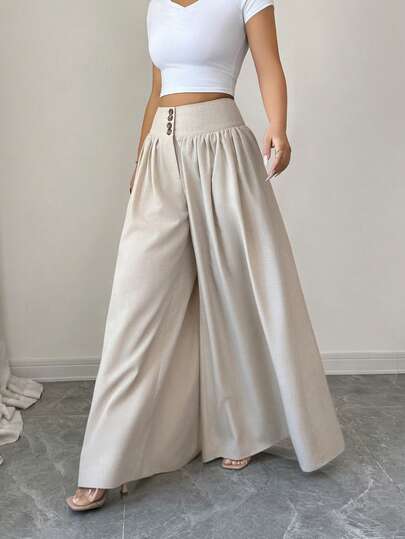 Elenzga بنطلون نسائي كاجوال أنيق بتصميم زهري مع إبزيم، فضفاض وواسع الساق، بنطلون كتان طويل باللون الخاكي، مناسب للاحتفال بعيد الشكر وعيد الهالوين والربيع/الصيف