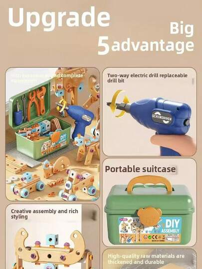 مجموعة ألعاب أدوات لعبة الألغاز ثلاثية الأبعاد DIY، لعبة تعليمية مبكرة للأطفال، مجموعة أدوات المهندس المحاكية تشمل مثقاب كهربائي وصواميل وصندوق أدوات، هدايا عيد الميلاد للأولاد والبنات، مجموعة أدوات محاكاة للعب بيت الدمى والألعاب التمثيلية