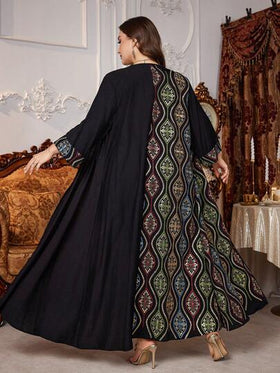 Al Najma رمضان عباءة عربية فضفاضة أنيقة ذات تطريز ملون فاخرة لحجم كبير للنساء