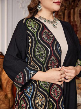 Al Najma رمضان عباءة عربية فضفاضة أنيقة ذات تطريز ملون فاخرة لحجم كبير للنساء