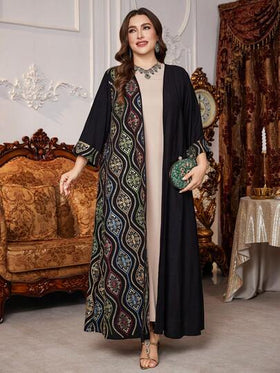 Al Najma رمضان عباءة عربية فضفاضة أنيقة ذات تطريز ملون فاخرة لحجم كبير للنساء