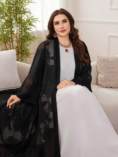 Al Najma رمضان عباءة نسائية فضفاضة مصنوعة من الشيفون والجاكار الأنيق، مقاس كبير، بأكمام طويلة