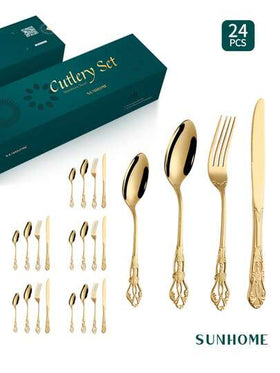 Cirelle طقم أدوات مائدة من الفولاذ المقاوم للصدأ 24 قطعة - أدوات تقديم لل- 6 أشخاص، تشمل السكاكين والشوك والملاعق، هدية عصرية لتهنئة الاستقرار في منزل جديد