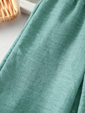 SHEIN Elladie kids بنطلون فضفاض بخصر مطوي مزين بفيونكة 3D جميلة للفتيات الصغيرات