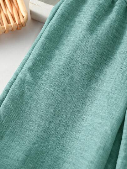 SHEIN Elladie kids بنطلون فضفاض بخصر مطوي مزين بفيونكة 3D جميلة للفتيات الصغيرات