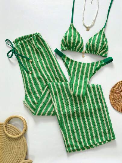 Swim Chiccia مجموعة ملابس السباحة المخططة للنساء للعطلات والشاطئ
