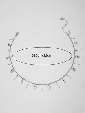 imoli قلادة معدنية بسيطة بتعليقة عين الشيطان والشرابة، هدية شخصية فريدة للمرأة (سلسلة يدوية، طول مخصص، كمية الشرابات متفاوتة، طلاء قطرات الزيت يدوي، اختلافات الدفعة)