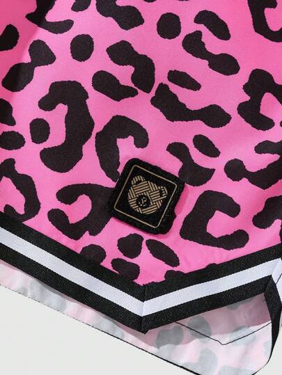 ROMWE MEN Street Life شورت كاجوال للرجال بخصر مطاطي وسحاب، بطبعة نمر متباينة، موضة صيفية
