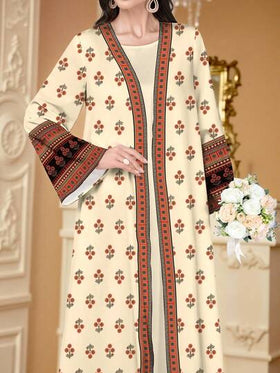 SHEIN Najma عبايات كارديجان نسائي كاجوال بأكمام طويلة مطبوع بطبعة الباييت والهندسية الرقمية، للربيع والخريف